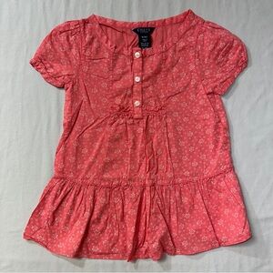 Floral Blouse Girls 4 Peach White Summer Short Sleeve Shirt Top Loose Boho FLowy